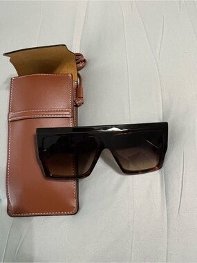 Celine Oversized Square Shield Sunglasses in Tortoiseshell Brown